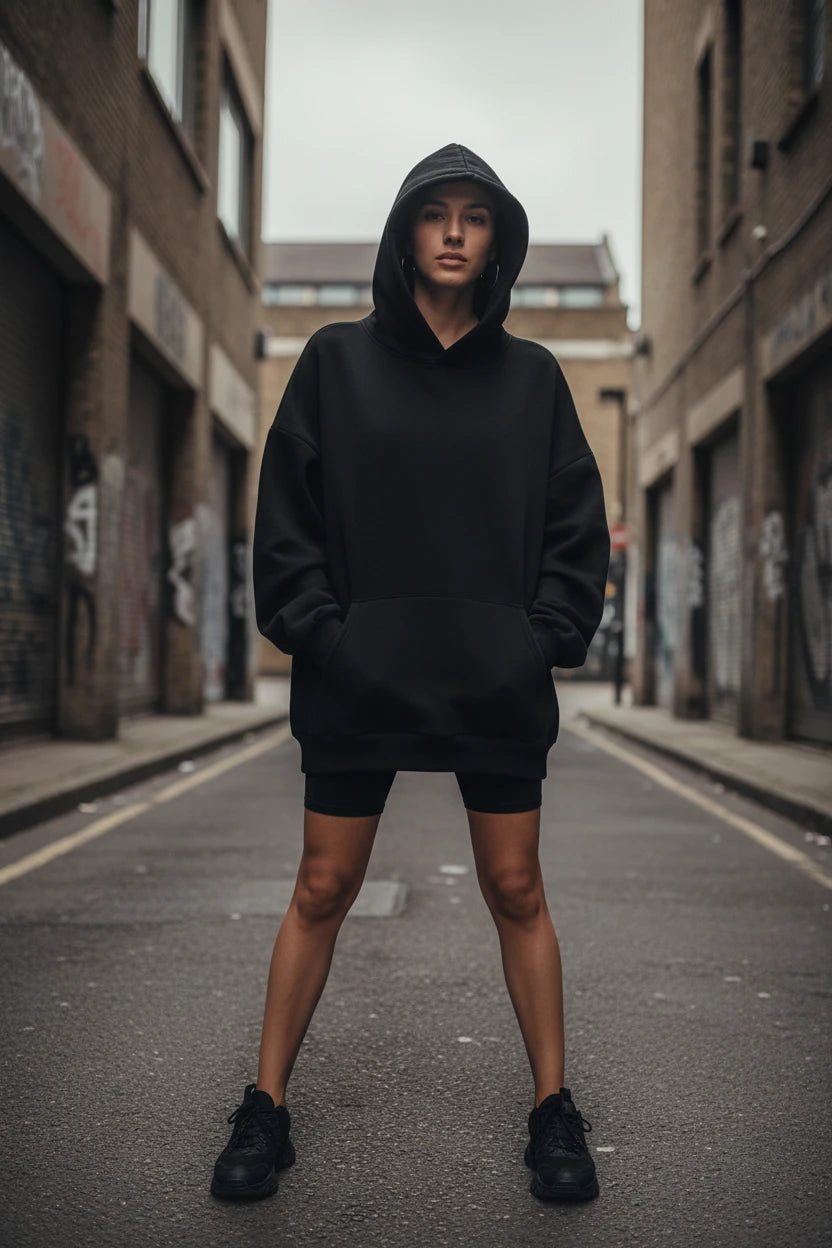 Black 2026 spring unisex oversized hoodie sweatshirt from Urban Fashion & Streetwear Craftklart, featuring a relaxed fit and casual style.
