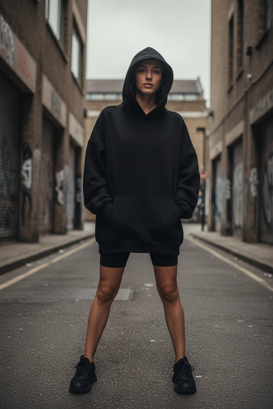 Black 2026 spring unisex oversized hoodie sweatshirt from Urban Fashion & Streetwear Craftklart, featuring a relaxed fit and casual style.