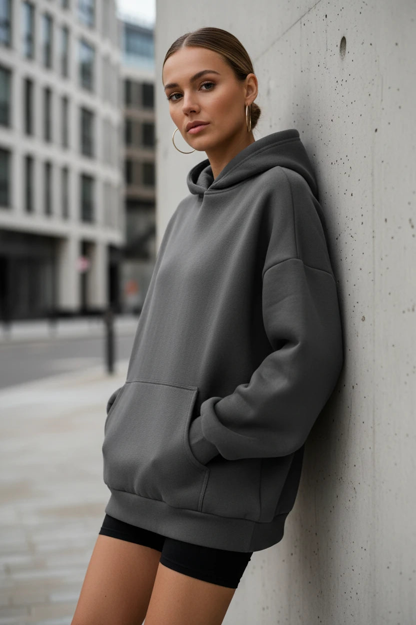 Black 2026 Spring unisex oversized hoodie sweatshirt by Urban Fashion & Streetwear, featuring a relaxed fit and casual style.