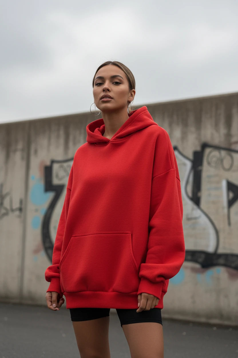 Black 2026 Spring unisex oversized hoodie sweatshirt with drawstring hood and relaxed fit, from Urban Fashion & Streetwear by Craftklart.