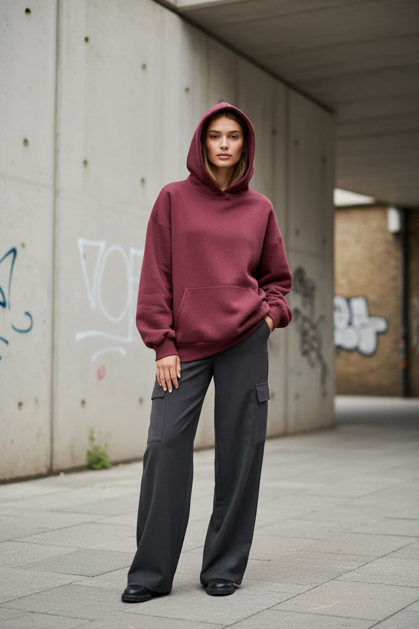 Black 2026 Spring unisex oversized hoodie sweatshirt with a relaxed fit, featuring a casual streetwear style from Urban Fashion & Streetwear.