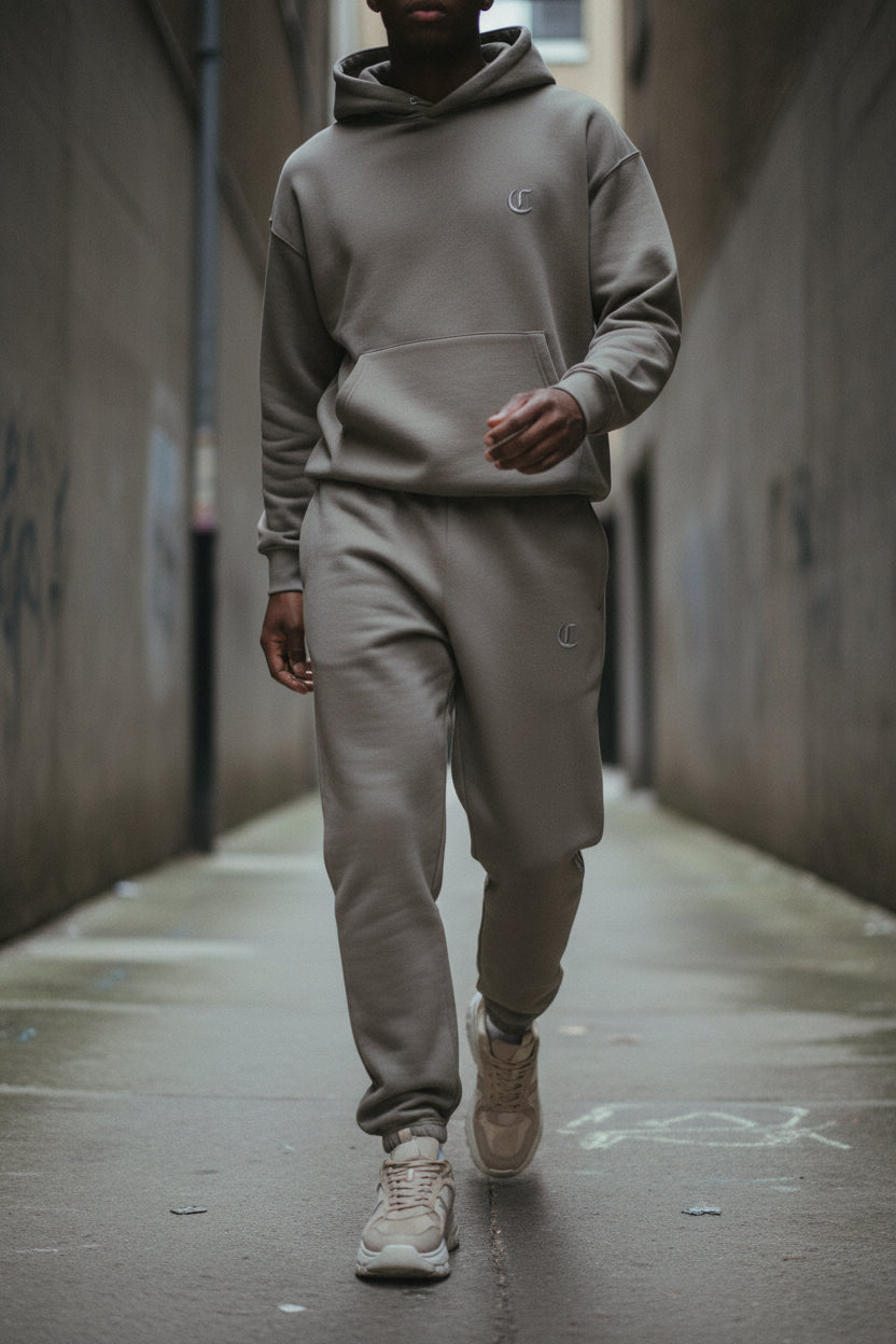 Black heavyweight CKL Urban Authority sweatpants with relaxed fit fleece joggers, featuring an urban streetwear style and adjustable waistband.