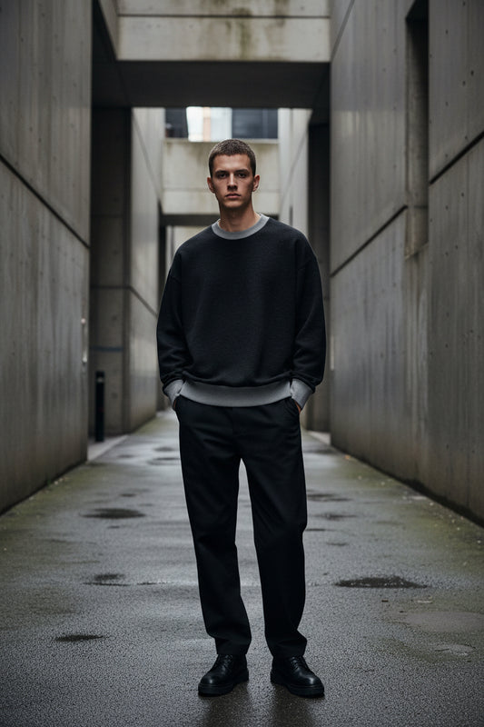 Urban Custom relaxed fit knitted crew neck sweater, cozy jumper in urban fashion and streetwear style, shown in image.