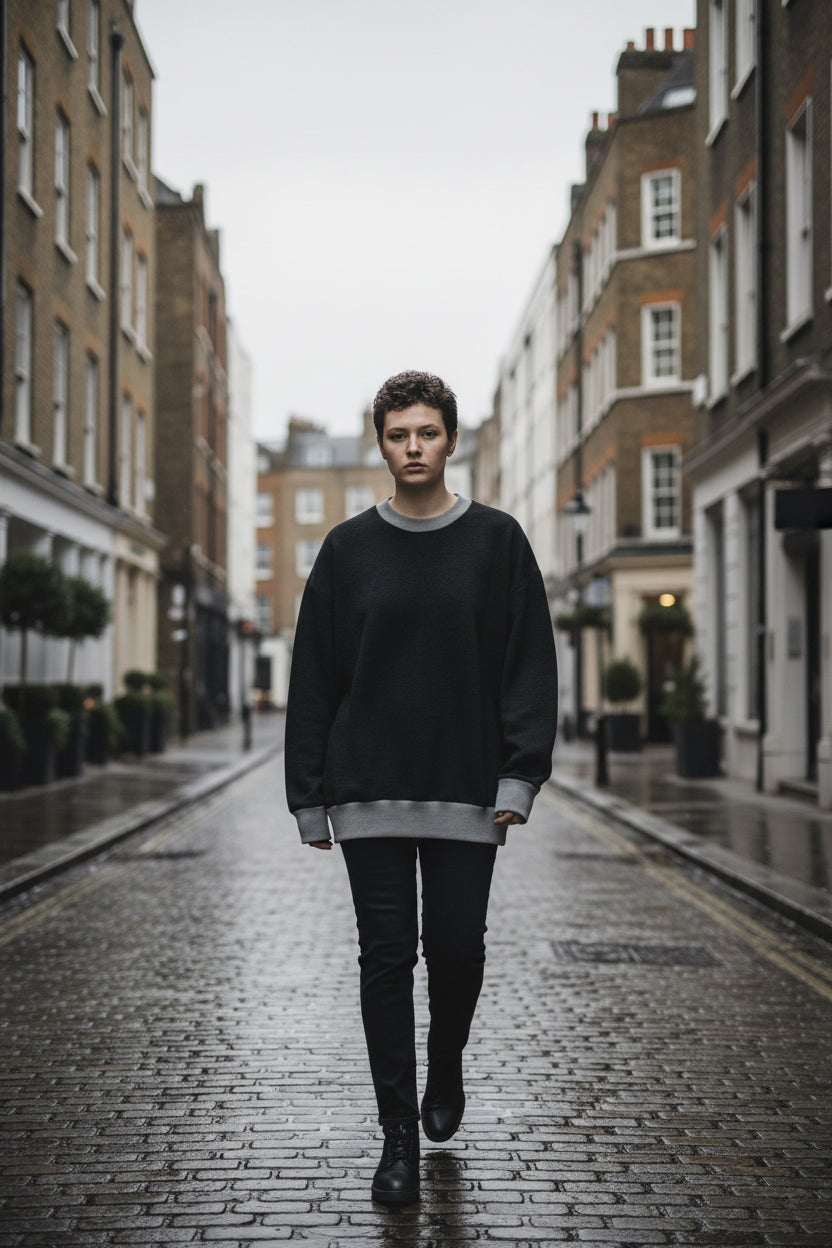 Relaxed fit knitted crew neck sweater by Urban Fashion & Streetwear, shown in a casual urban style.