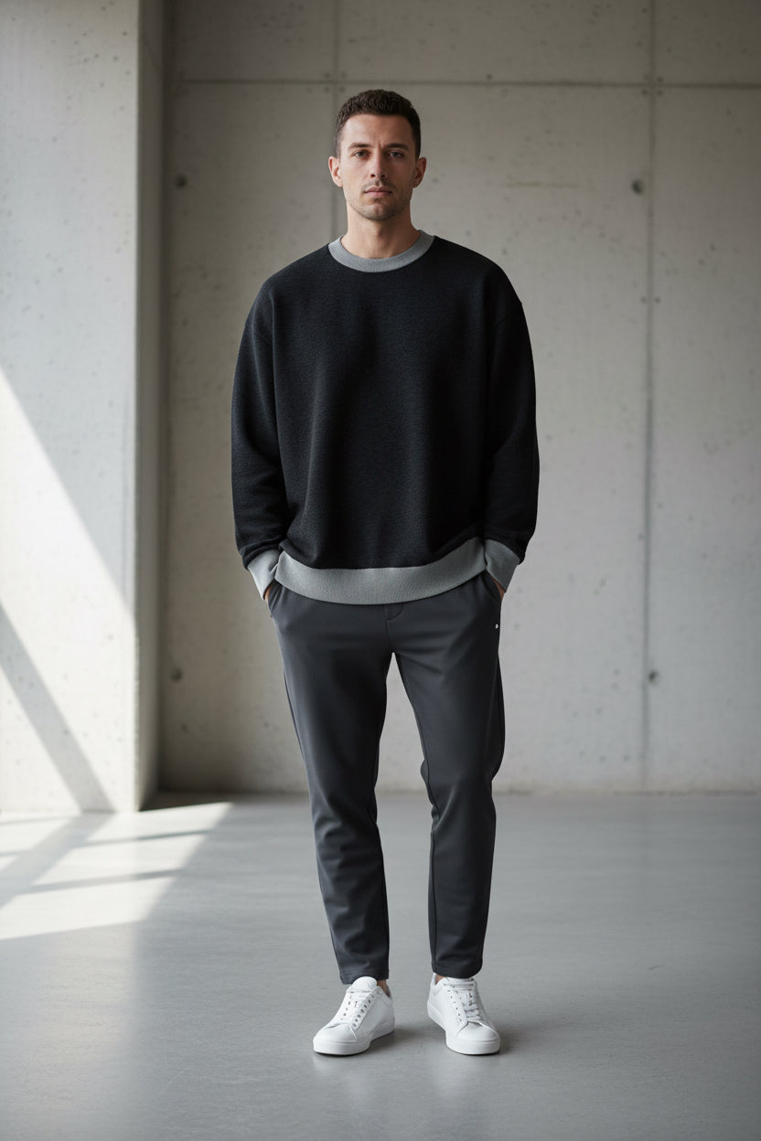 Relaxed fit knitted crew neck sweater by Urban Fashion & Streetwear, featuring a casual design and cozy texture.