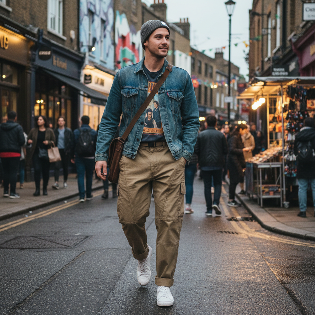Urban Fashion & Streetwear | Craftklart men's khaki cotton cargo pants with integrated belt worn on a city street