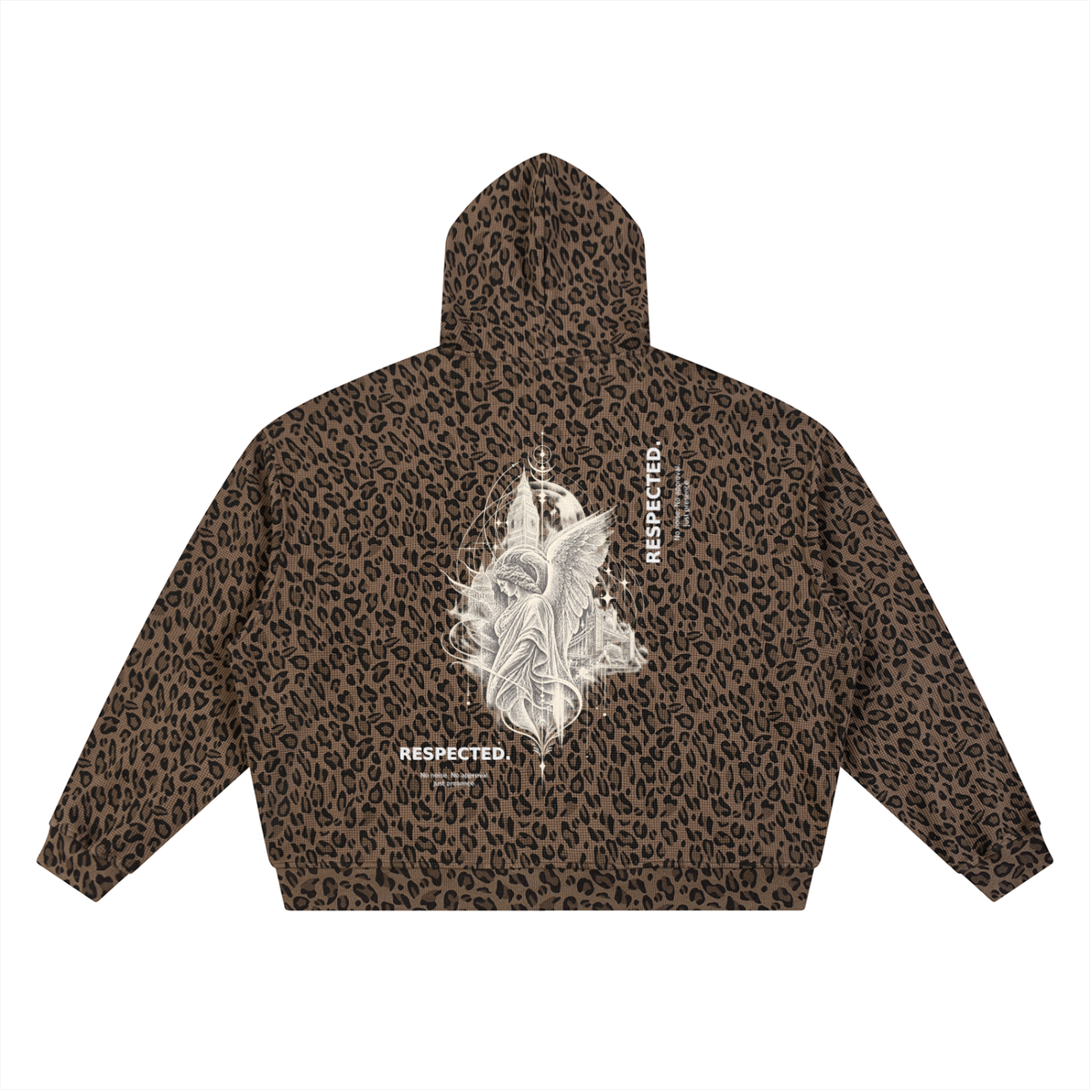 Urban Fashion & Streetwear | Craftklart leopard print waffle-knit zip-up hoodie with back graphic of an angel