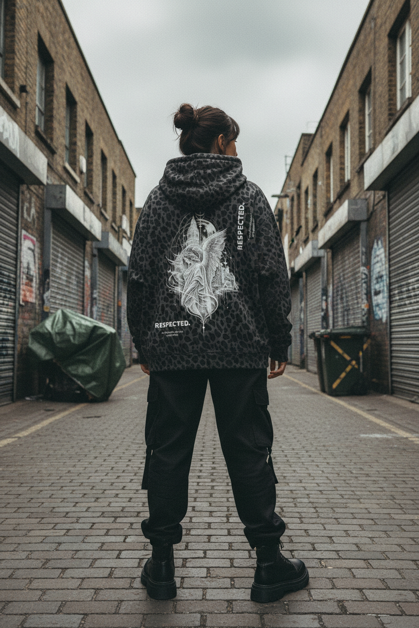 Craftklart Graphic Zip-Up Hoodie — Urban Leopard Print Waffle Knit