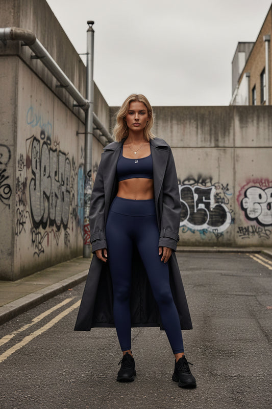 Urban Fashion & Streetwear | Craftklart midnight blue compression sports bra with 22 logo for yoga and fitness