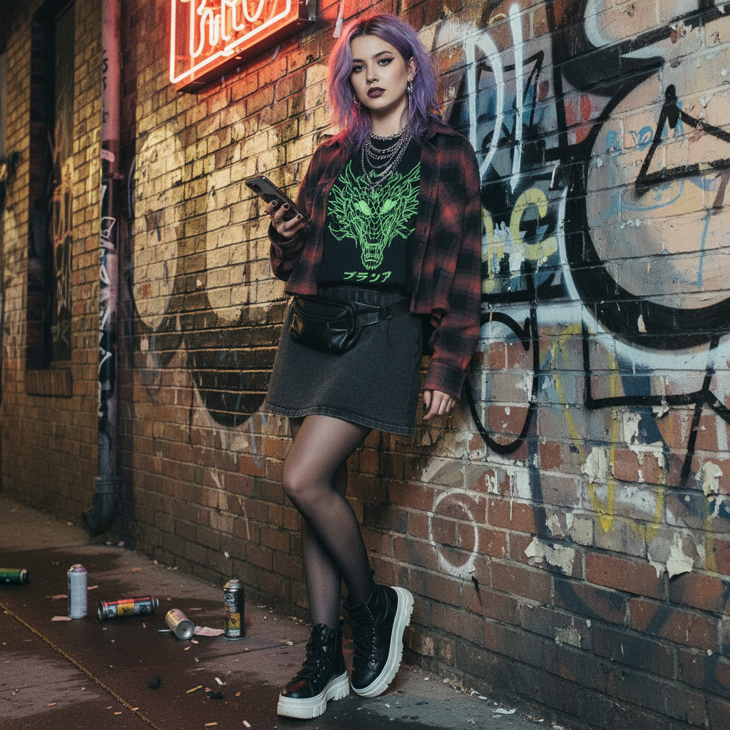 Urban Fashion & Streetwear | Craftklart mineral wash mini skirt with side pockets worn by a woman in an urban alley