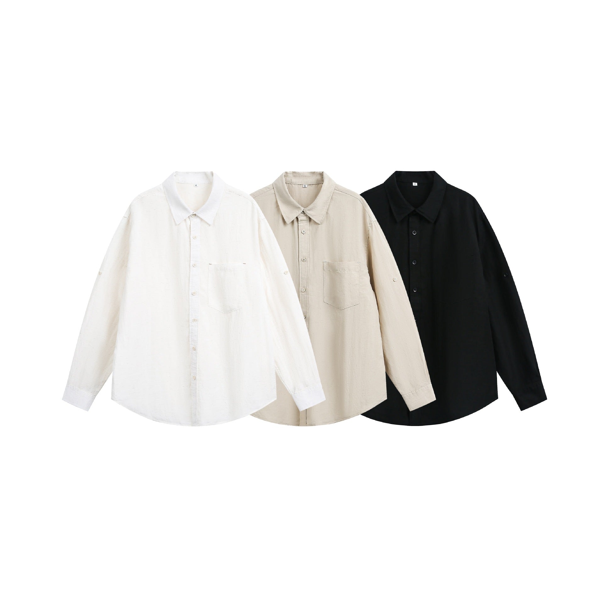 Urban Fashion & Streetwear | Craftklart minimalist long sleeve shirts in beige, khaki, and black with button-up design.