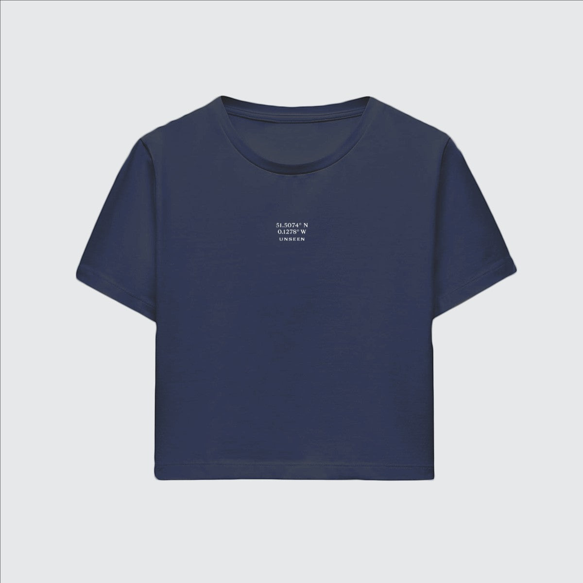 Urban Fashion & Streetwear | Craftklart navy blue 100% cotton cropped crew neck t-shirt with white graphic text