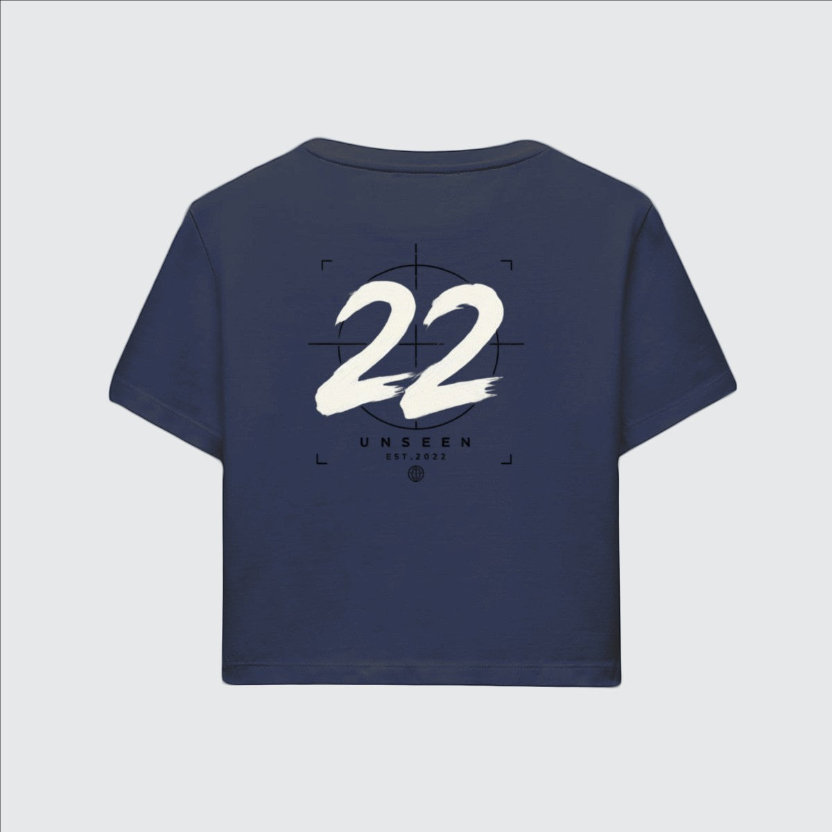 Urban Fashion & Streetwear | Craftklart navy blue cropped cotton t-shirt with white 22 graphic print on the back