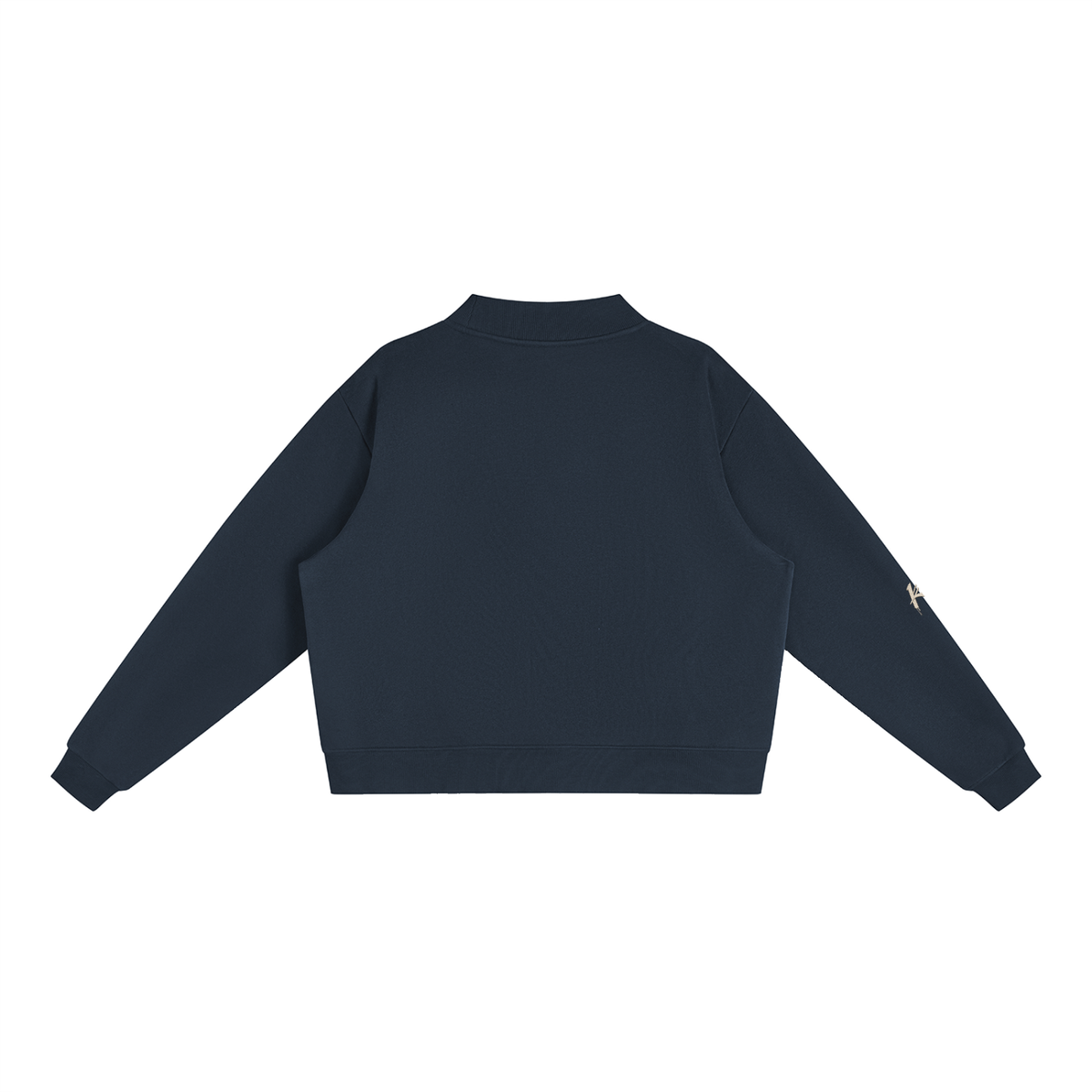 Urban Fashion & Streetwear | Craftklart navy blue oversized fleece mock-neck sweatshirt, back view.