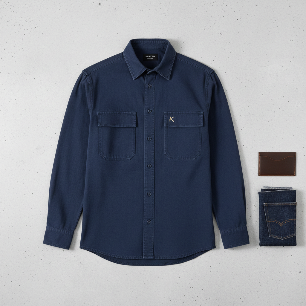 Urban Fashion & Streetwear | Craftklart navy blue utility overshirt with two chest pockets and embroidered logo detail