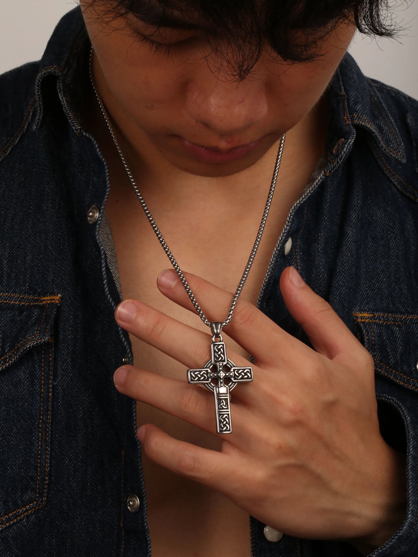 Silver Nordic Street Stainless Steel Male Necklace featuring bold chain links, stylish urban streetwear jewelry.