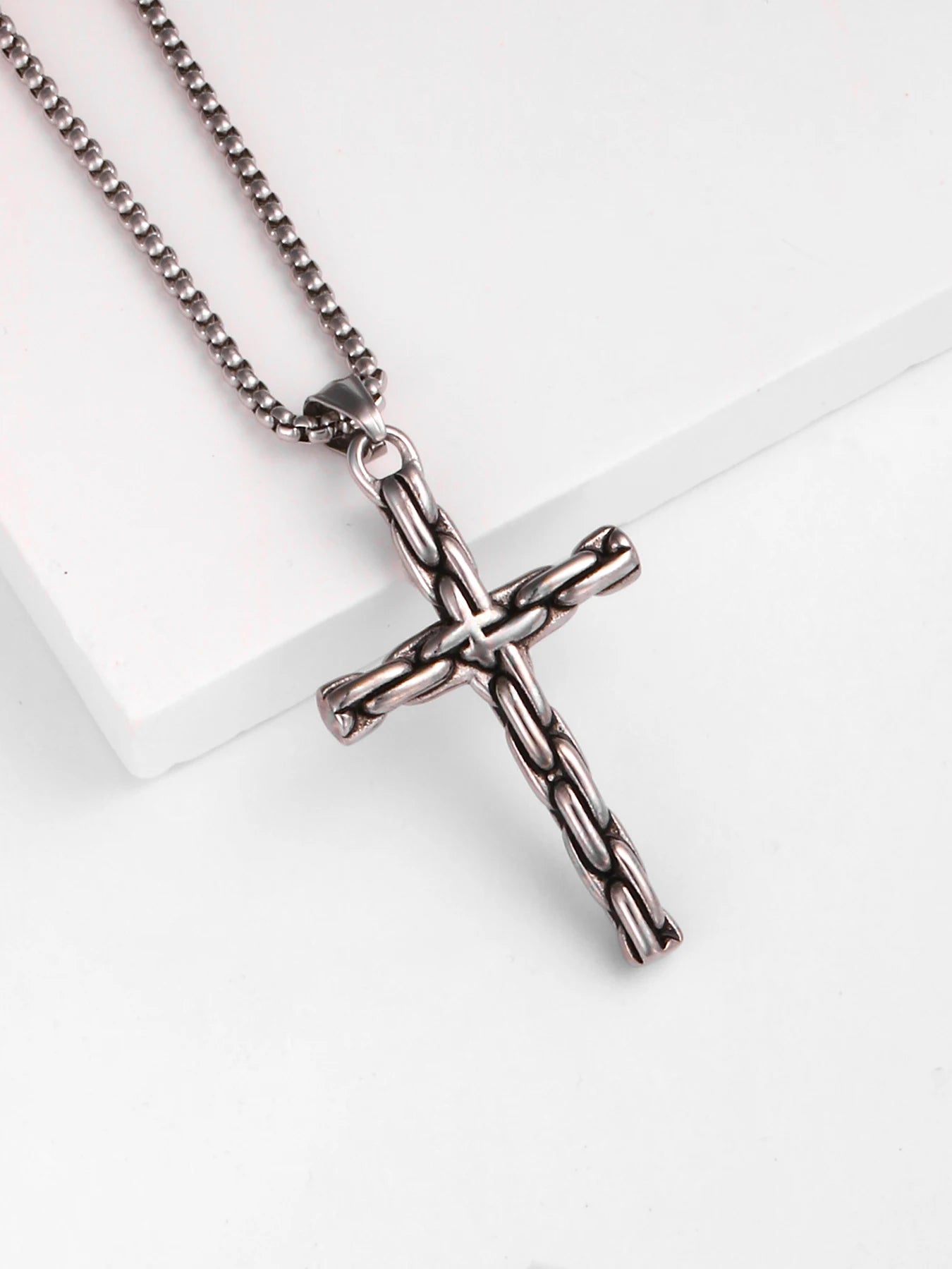 Silver Nordic Street stainless steel male necklace with a sleek urban design, featuring bold streetwear-style details.