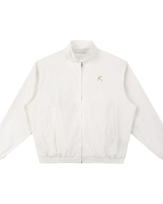 Urban Fashion & Streetwear | Craftklart off-white stand collar bomber jacket with zipper, buttons, and drop shoulders.