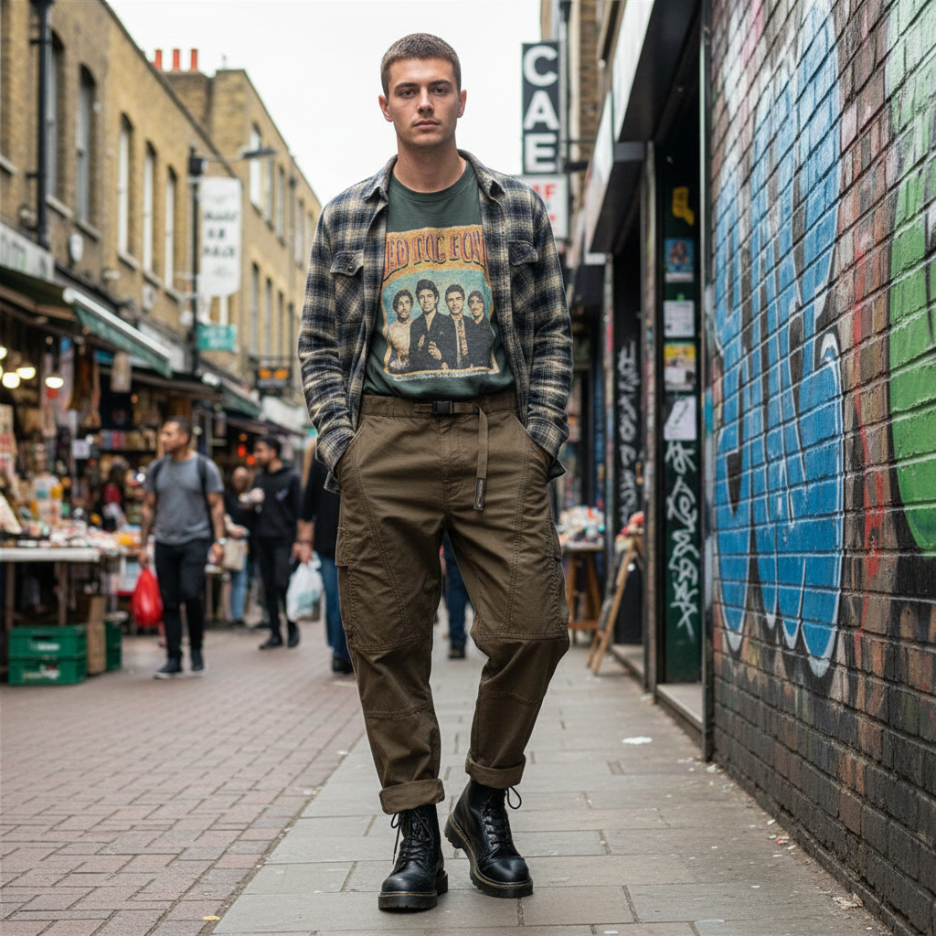 A man wearing Urban Fashion & Streetwear | Craftklart olive green cotton cargo pants with an integrated belt.