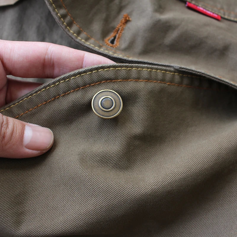Urban Fashion & Streetwear | Craftklart olive green cotton vest with a vintage metal button and contrast stitching