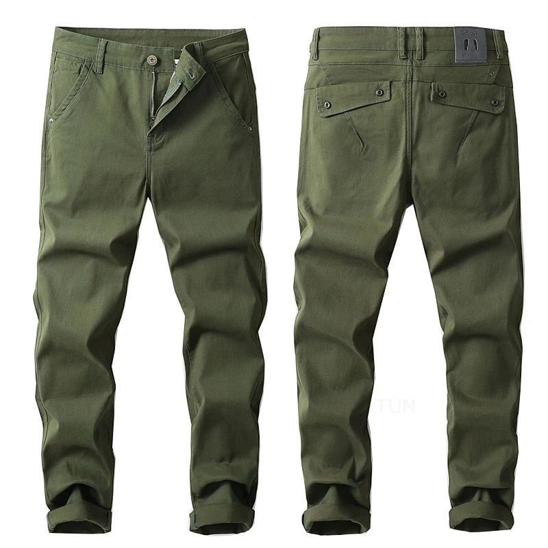 Urban Fashion & Streetwear | Craftklart men's olive green cotton stretch straight-fit business casual trousers