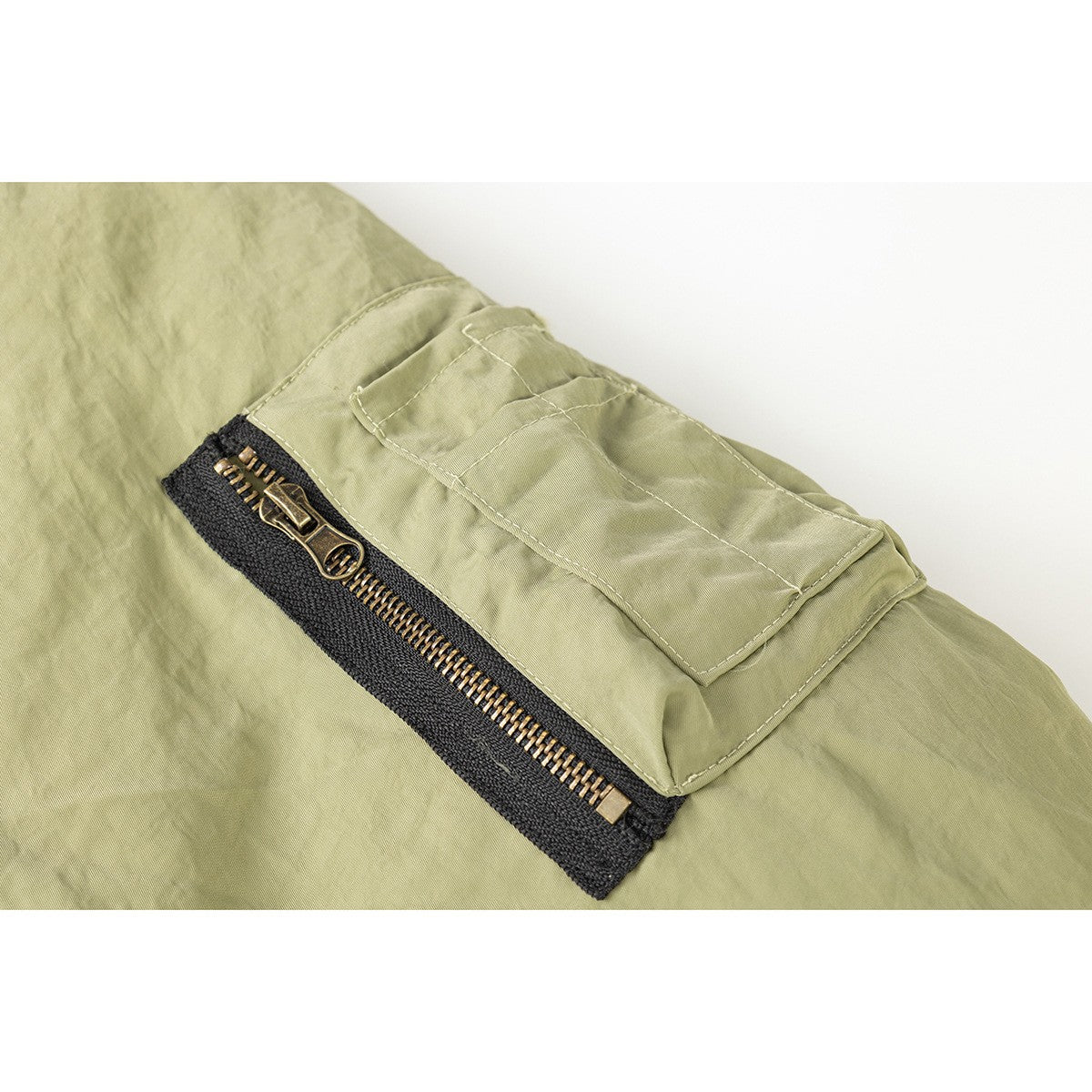 Craftklart men's reversible baseball jacket olive green sleeve pocket detail with black zipper
