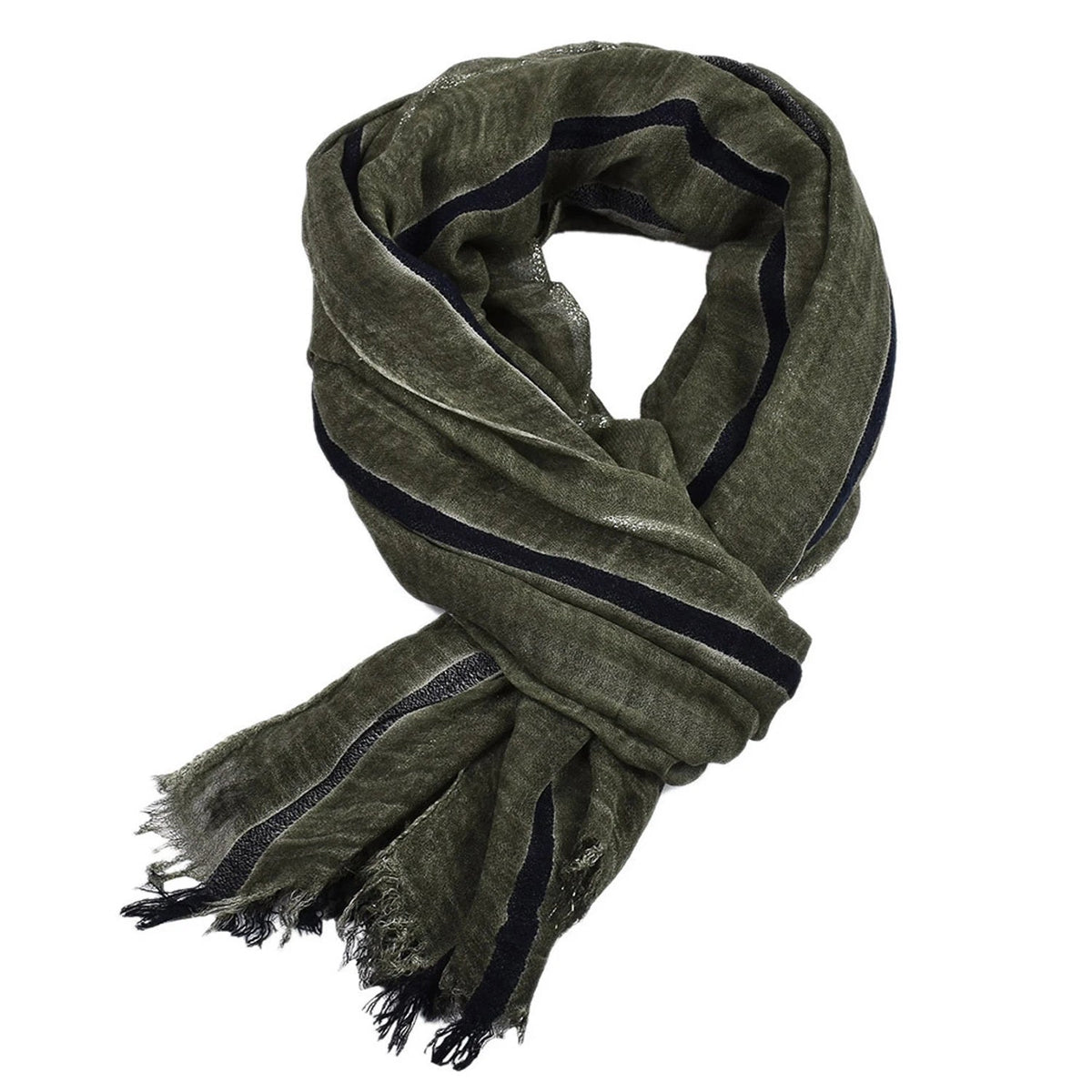 Urban Fashion & Streetwear | Craftklart olive green striped men's scarf with tassel edges and windproof design