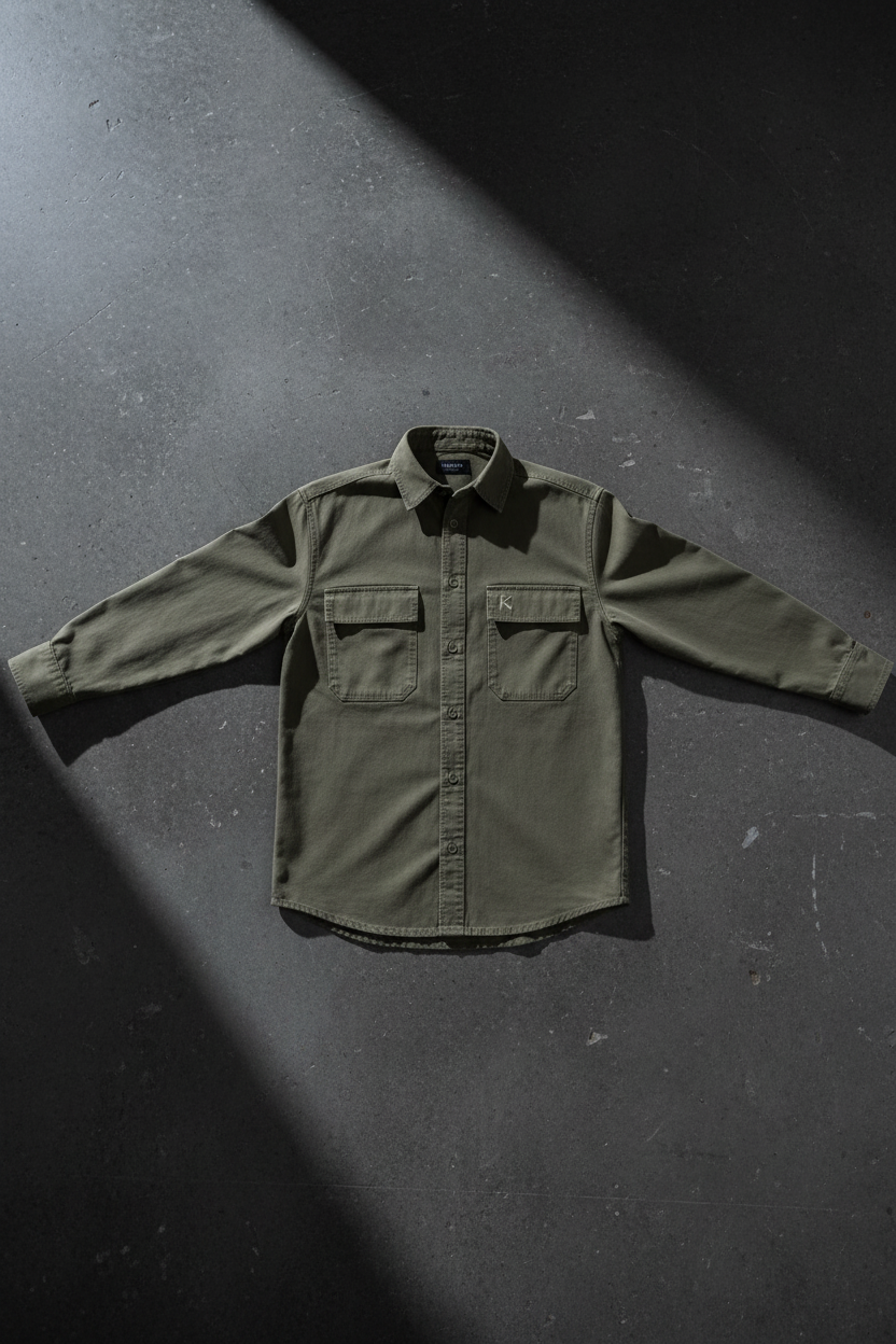 Urban Fashion & Streetwear | Craftklart olive green utility overshirt with button-down front and dual chest pockets.