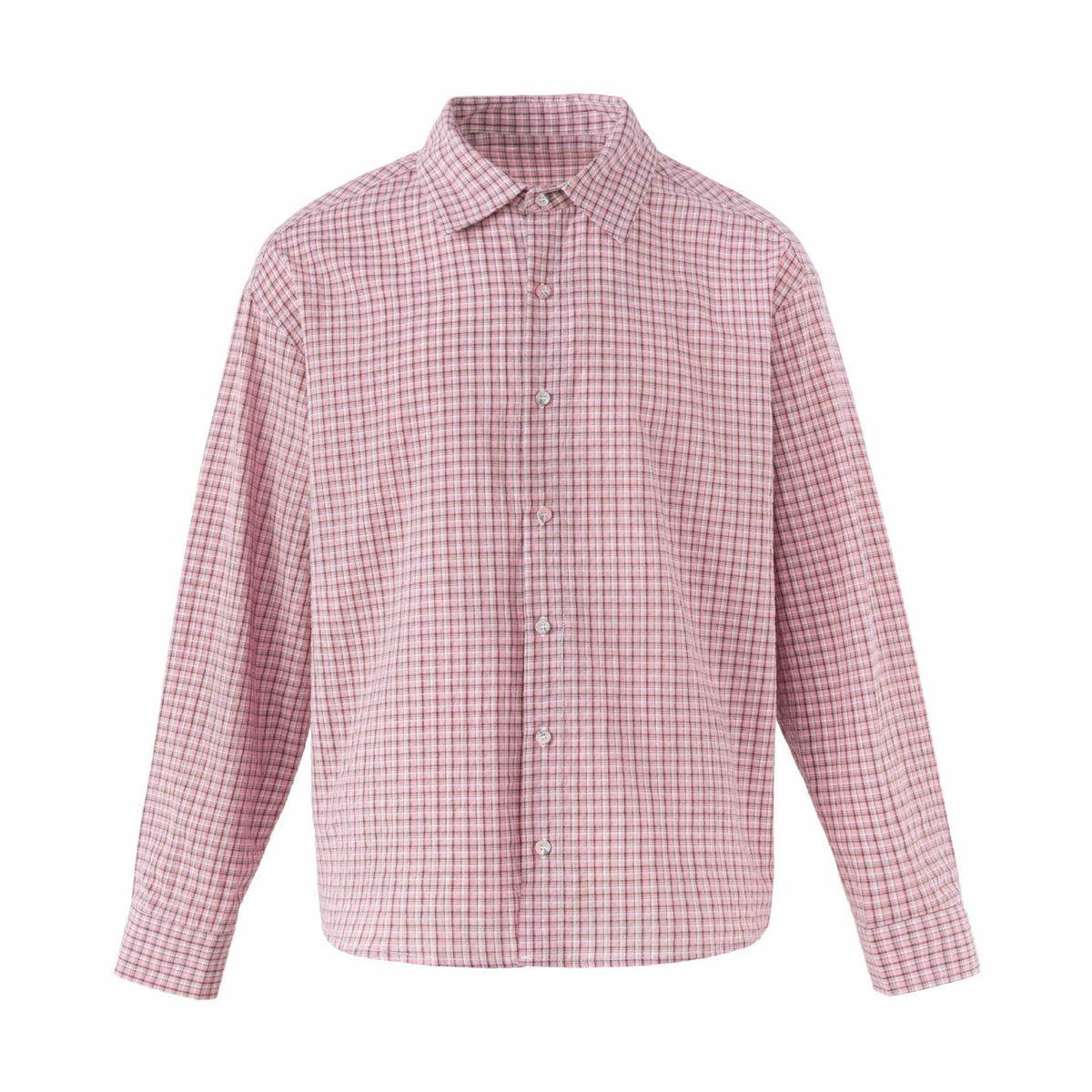Urban Fashion & Streetwear | Craftklart pink fine checkered long sleeve button down shirt with a relaxed fit.