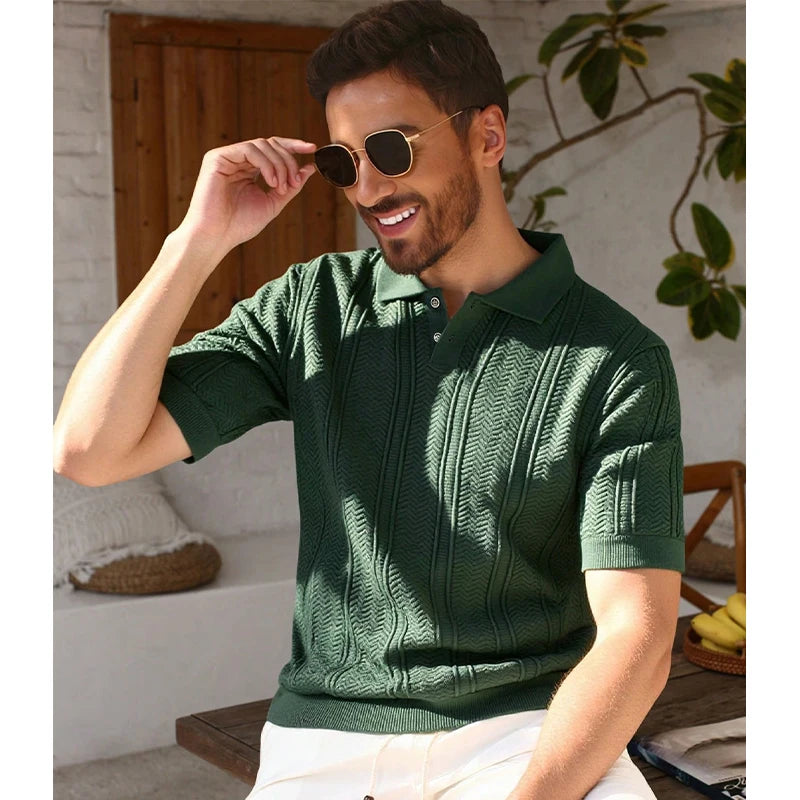 Men's Knit Polo Shirt – Breathable Short Sleeve Golf Shirt | 4 Sizes | Minimalist Streetwear | Craftklart
