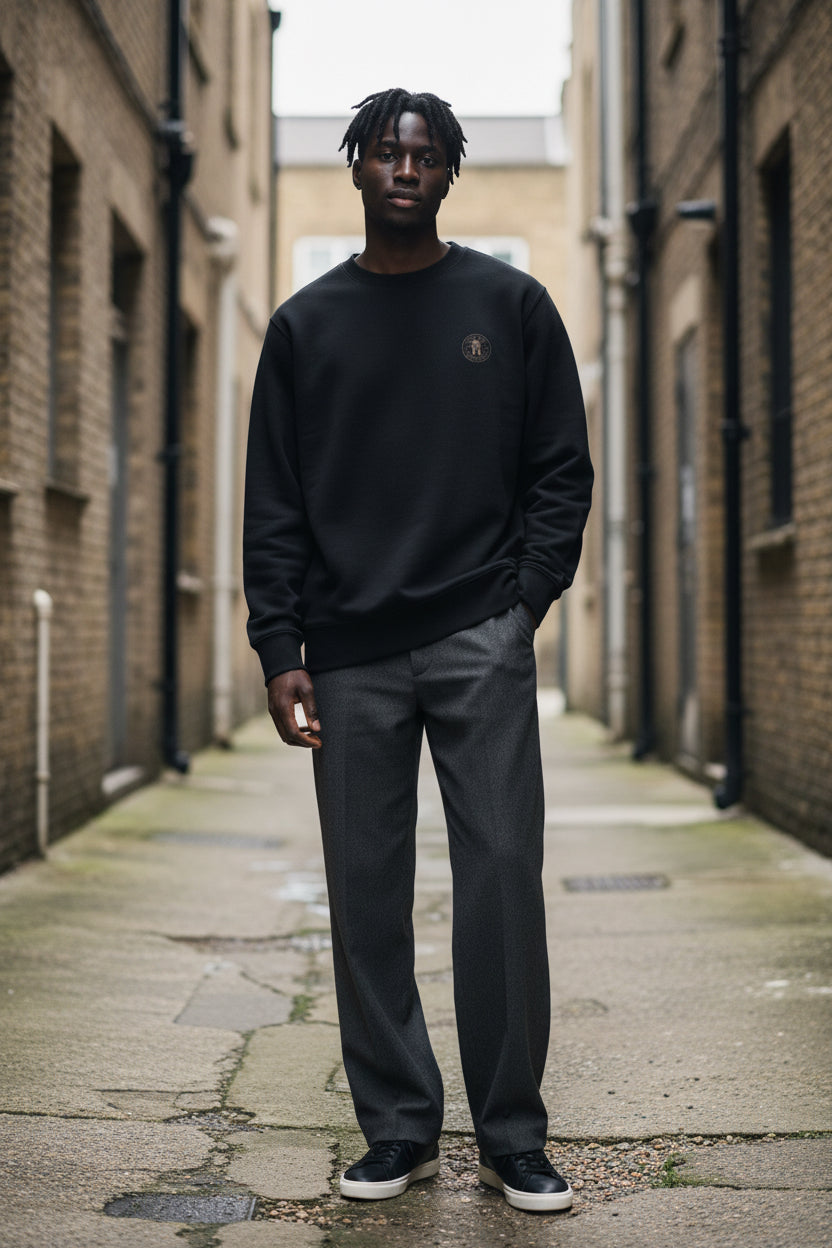 Unisex black printed Eco Sweatshirt from Urban Workwear by Craftklart, featuring urban streetwear style and comfortable fit.