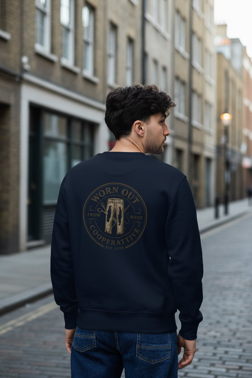 Unisex black printed eco sweatshirt from Urban Fashion & Streetwear, featuring a casual urban workwear style.