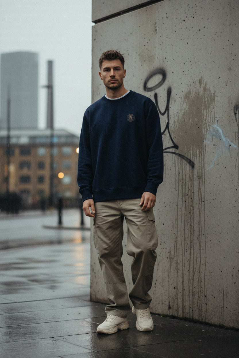Unisex black printed eco sweatshirt from Urban Workwear by Urban Fashion & Streetwear, featuring a casual, streetwear style.