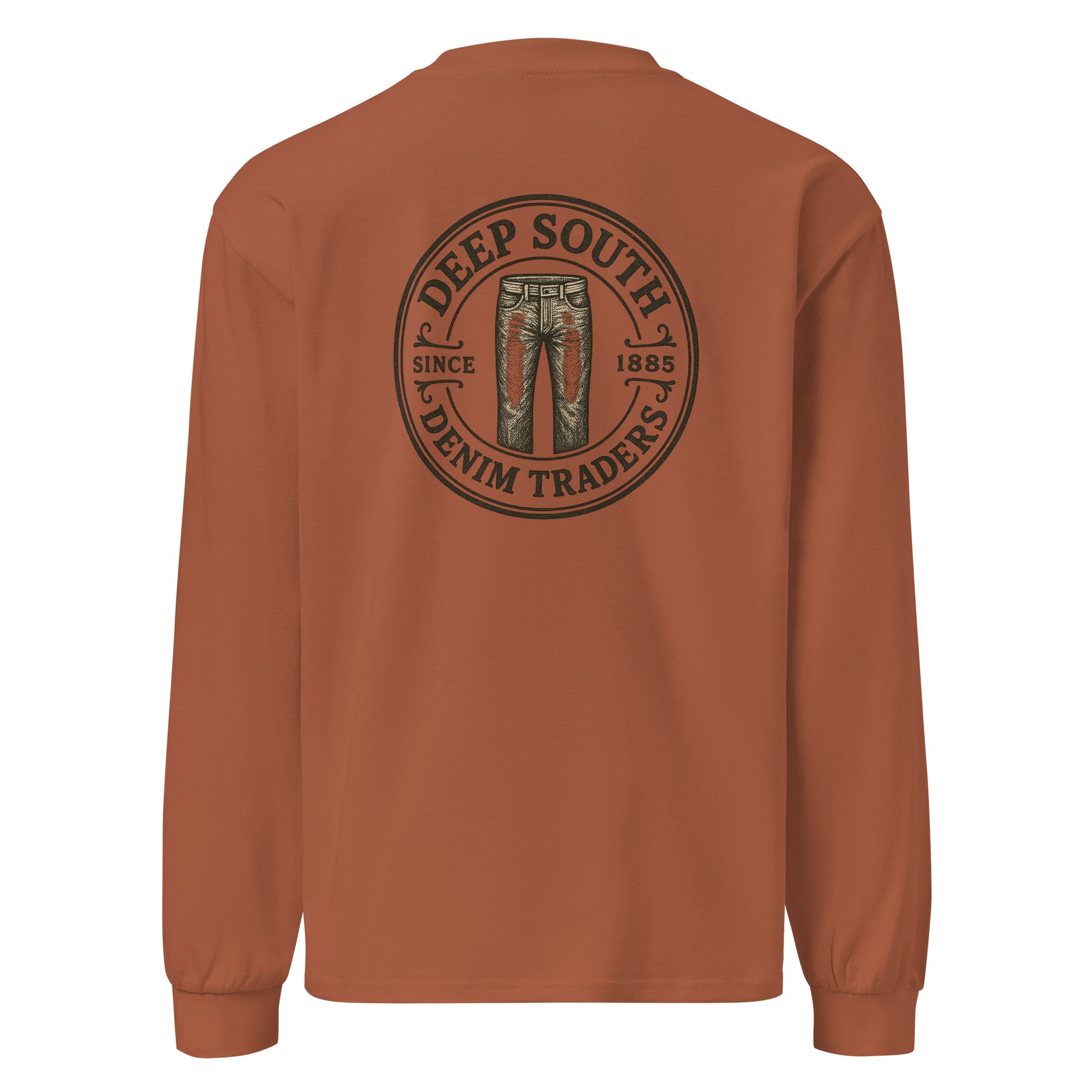 Urban Fashion & Streetwear Attitude Premium heavyweight long sleeve shirt with printed design in a clay color, casual streetwear style.