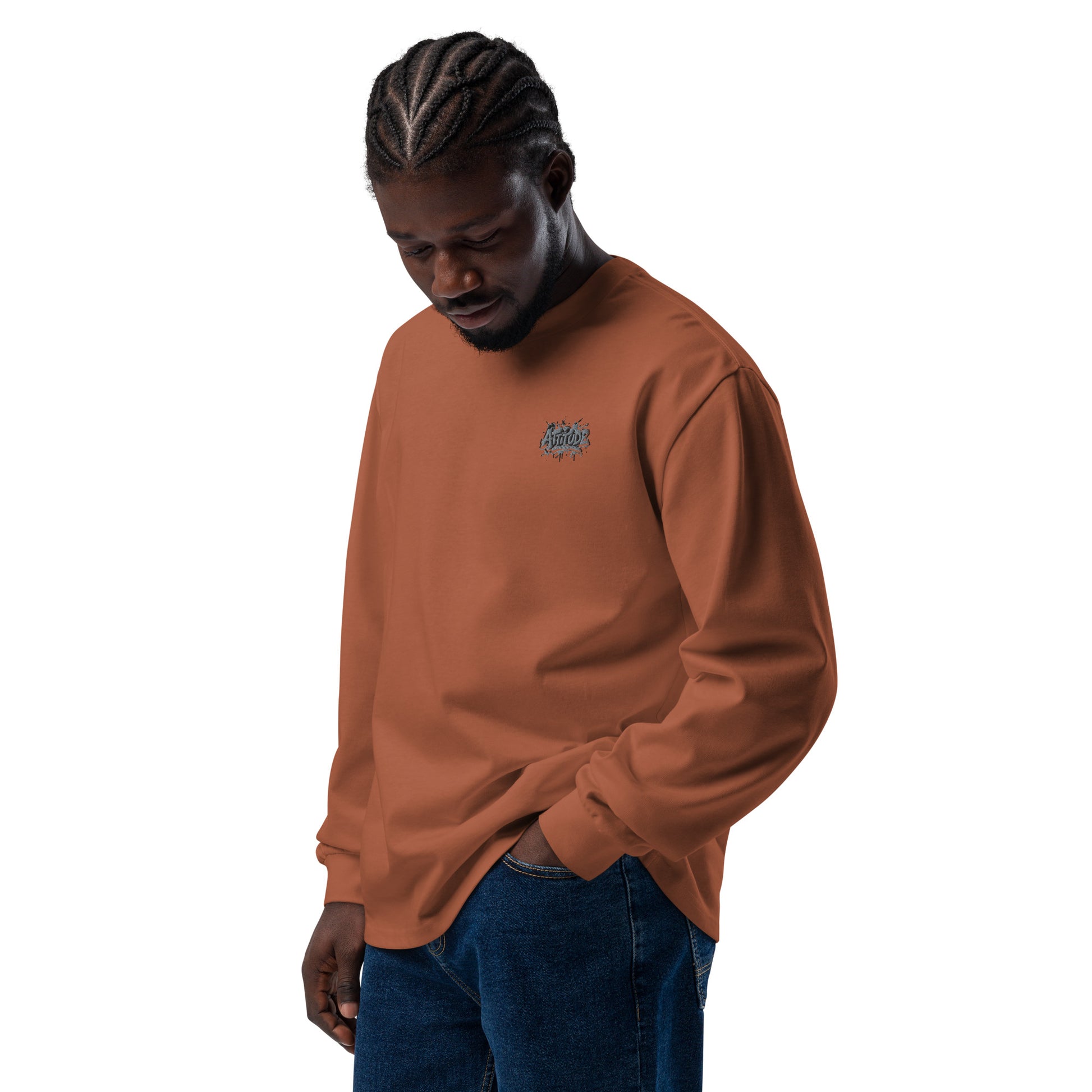 Urban Fashion & Streetwear printed heavyweight long sleeve shirt with bold attitude design, in a clay color.