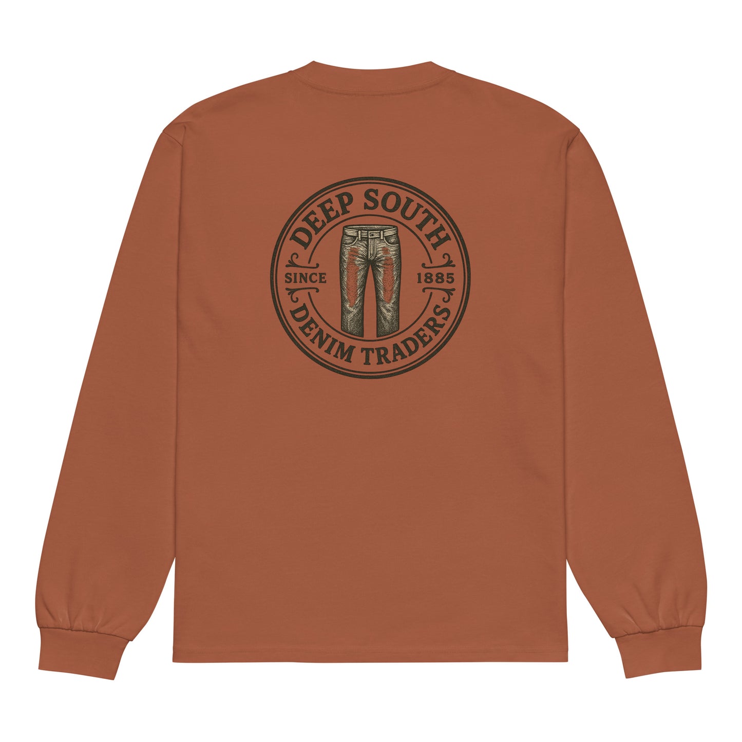Urban Fashion & Streetwear Attitude Premium heavyweight long sleeve shirt with printed design in a clay color, casual streetwear style.