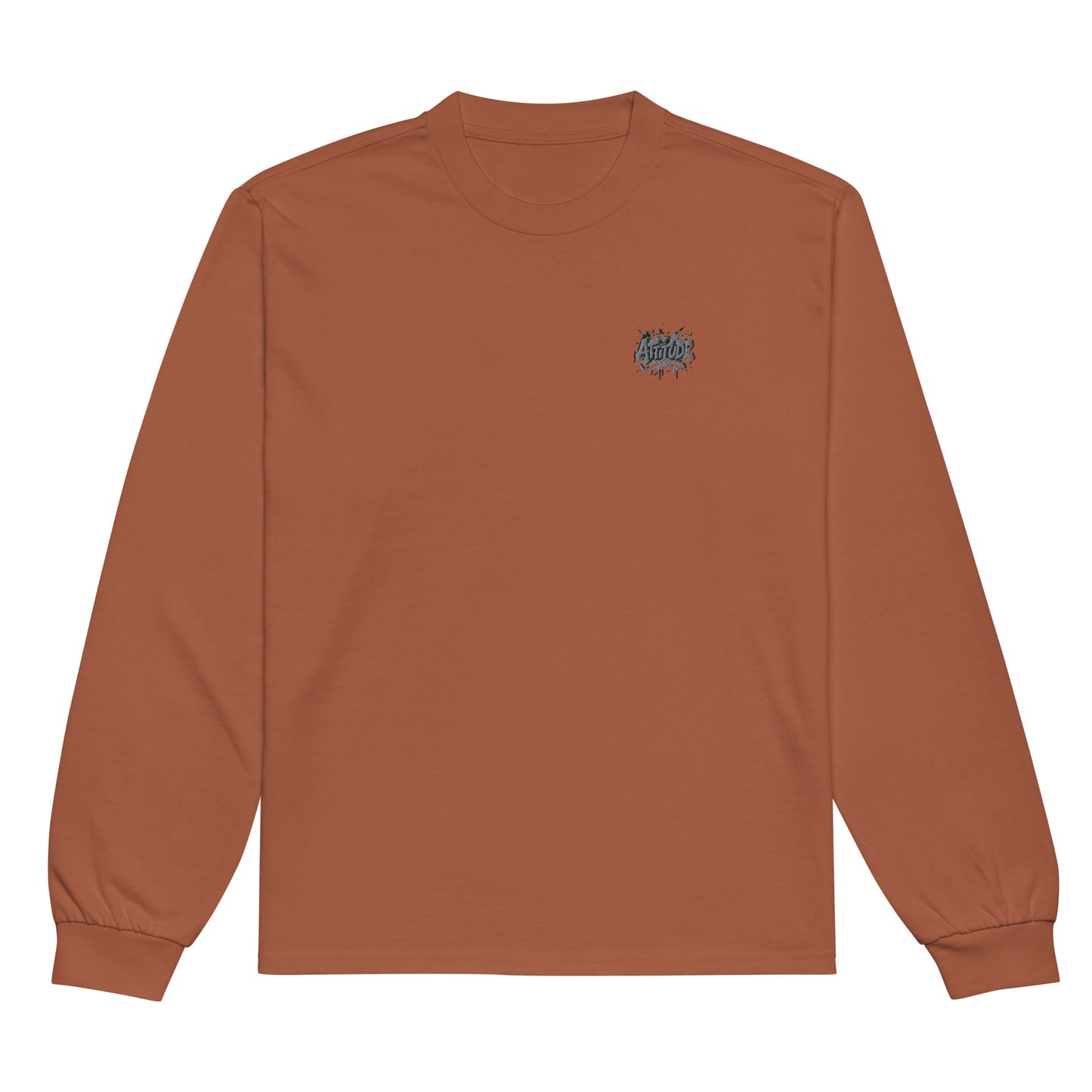 Urban Fashion & Streetwear Attitude Premium heavyweight long sleeve shirt with printed design, in a stylish clay color.