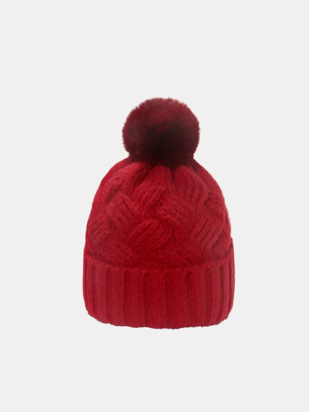 Urban Fashion & Streetwear | Craftklart deep red acrylic cable-knit hat with a matching pompom and roll rim