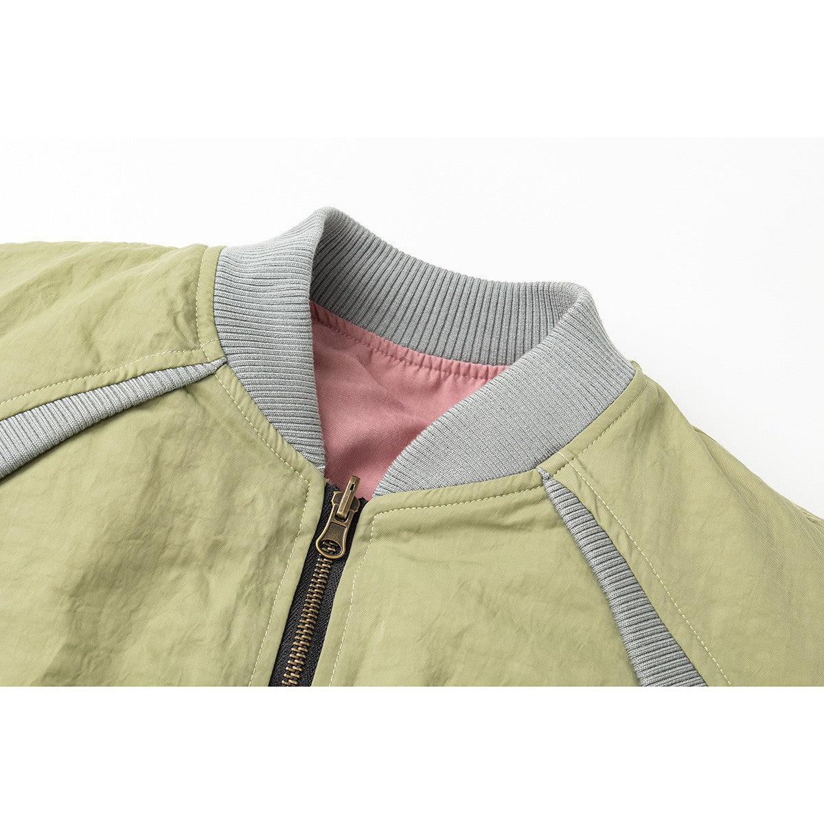 Craftklart Men's Reversible Baseball Jacket olive green stand collar detail with ribbed trim and zip closure