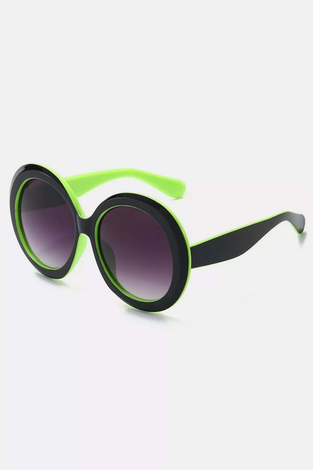 Urban Fashion & Streetwear | Craftklart oversized round sunglasses with black and neon green polycarbonate frames.