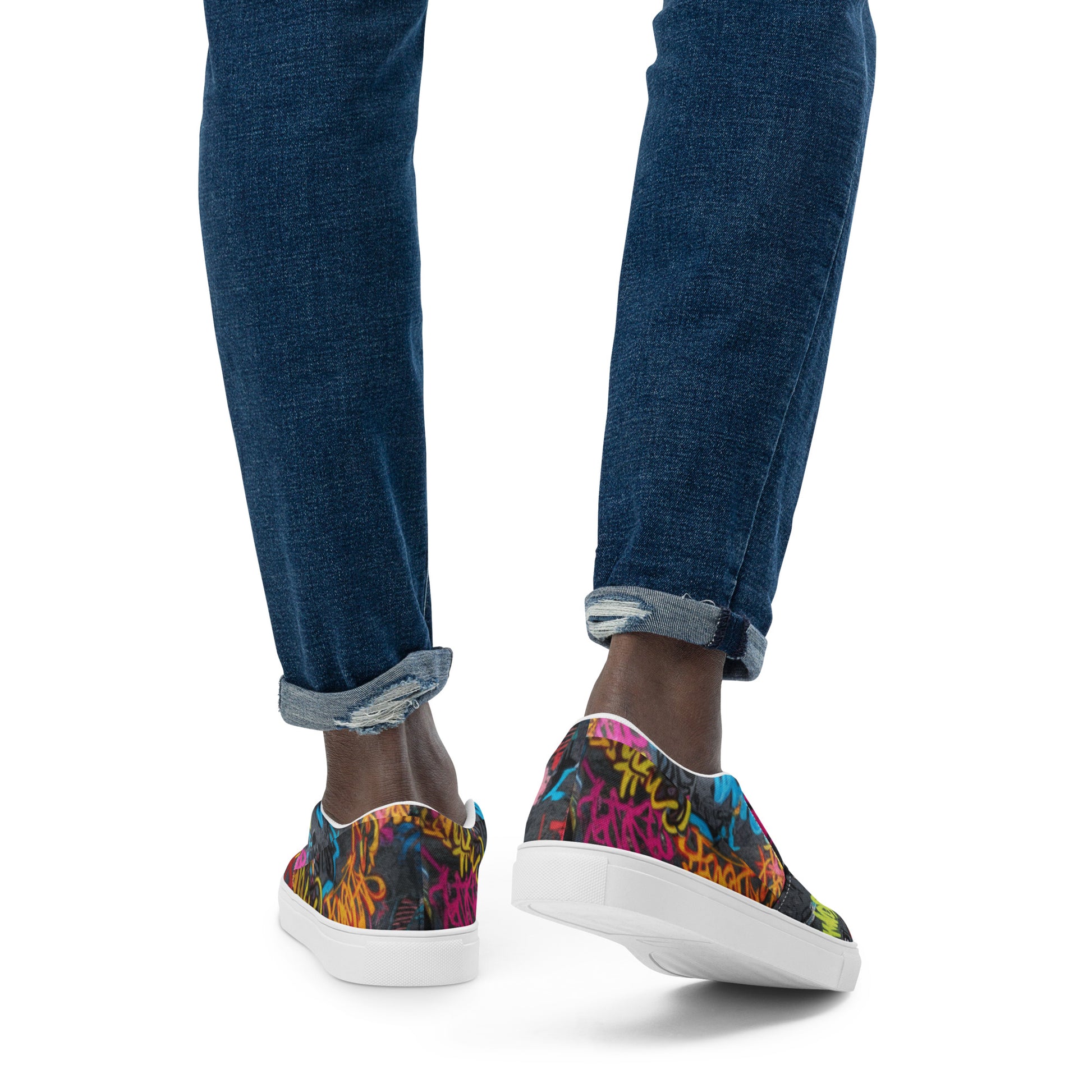 Men’s graffiti slip-on canvas shoes with vibrant streetwear design by Urban Fashion & Streetwear Craftklart.