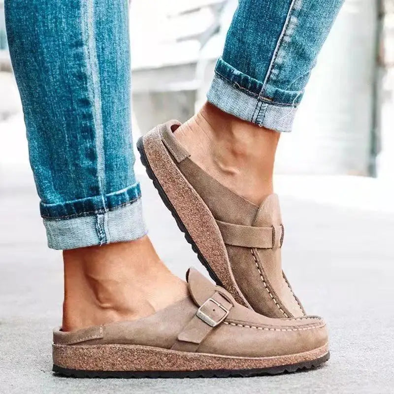 Black women's Gacimy cork footbed clogs with adjustable buckle and arch support, stylish shoes from Urban Fashion & Streetwear.