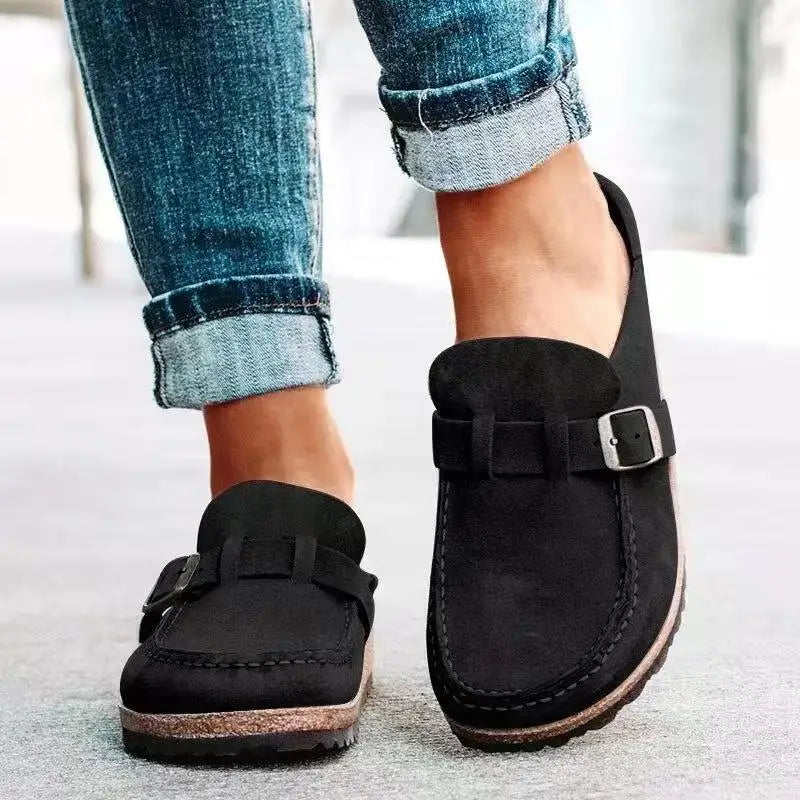 Black women's Gacimy Cork Footbed Clogs with adjustable buckle, arch support, slip-on mule shoes from Urban Fashion & Streetwear.
