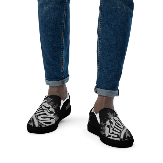 Black Attitude Urban Men’s slip-on canvas shoes with a sleek, casual design suitable for streetwear and urban fashion.