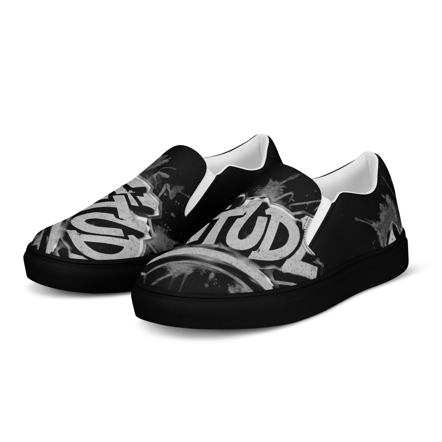 Black Attitude Urban Men’s slip-on canvas shoes with a sleek, casual design suitable for streetwear fashion.