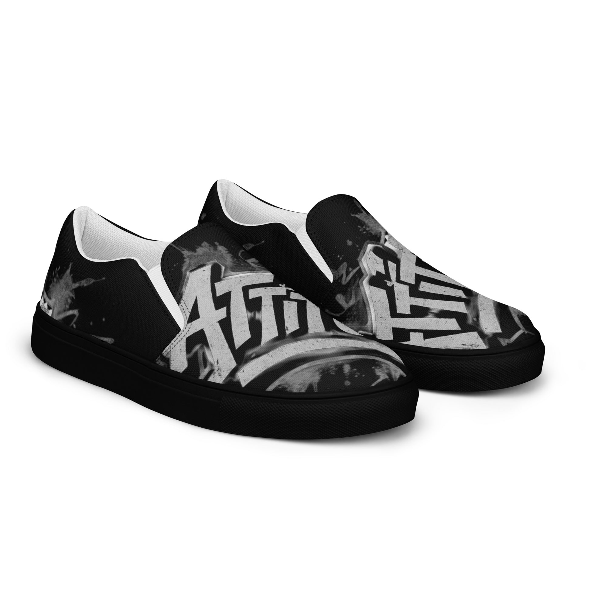 Black Attitude Urban Men’s slip-on canvas shoes with a casual design, featuring a sleek style suitable for streetwear fashion.
