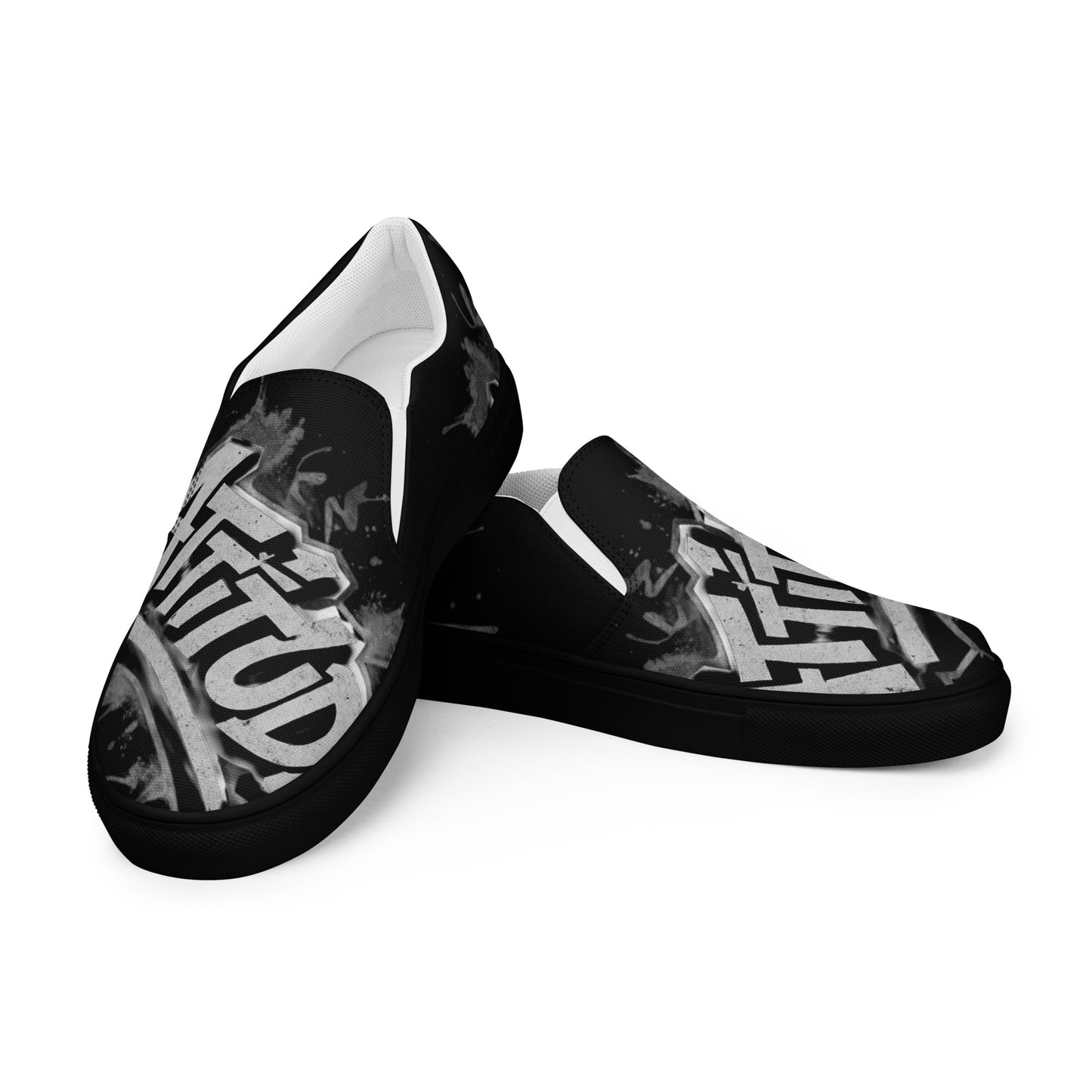 Black Attitude Urban Men’s slip-on canvas shoes with a sleek design, perfect for casual streetwear style.