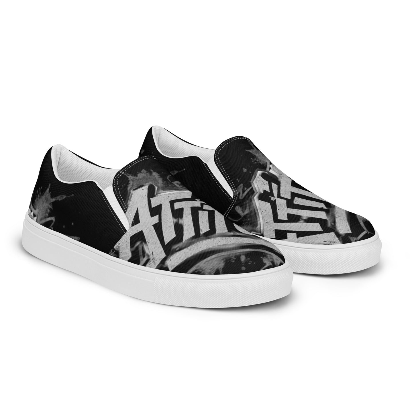 Black Attitude Urban Men’s slip-on canvas shoes with a sleek, casual design and minimal branding, perfect for streetwear style.