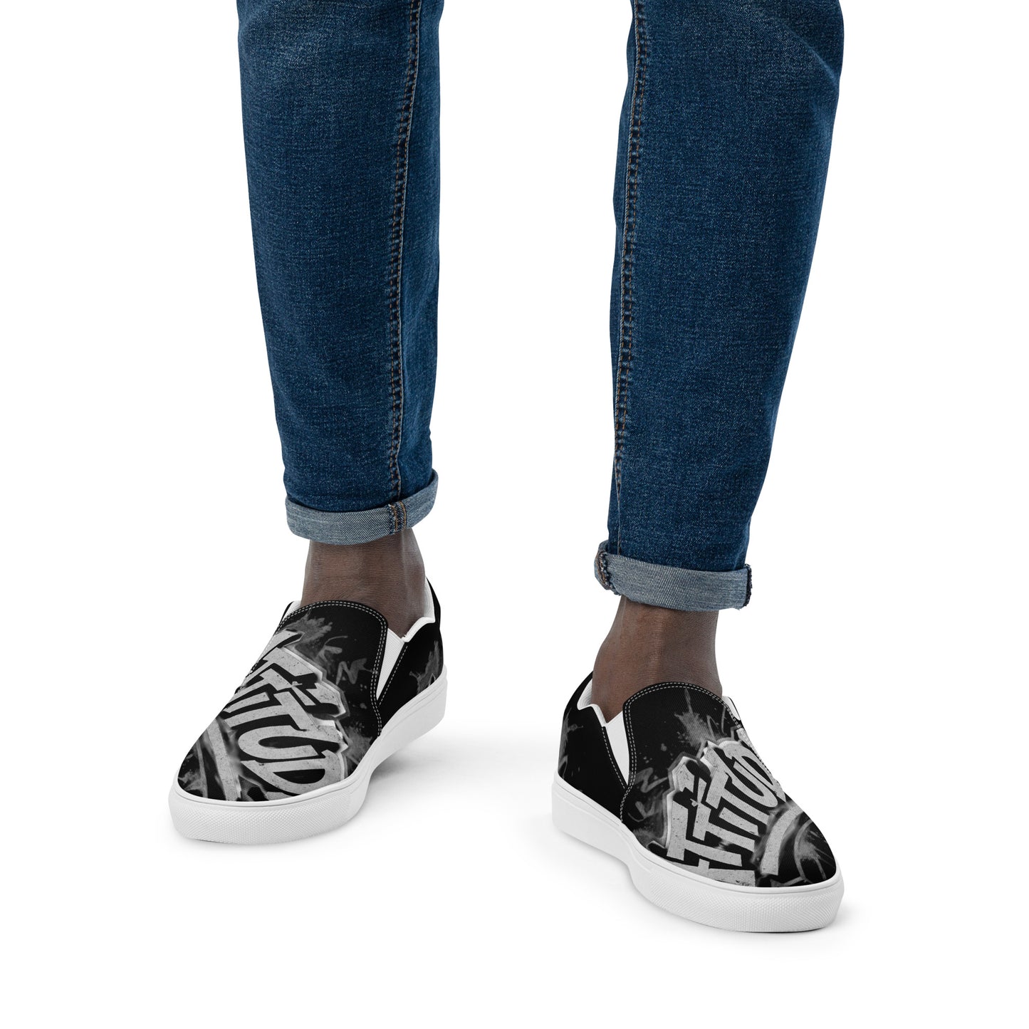 Black Attitude Urban Men’s slip-on canvas shoes, stylish streetwear footwear with a sleek design and comfortable fit.