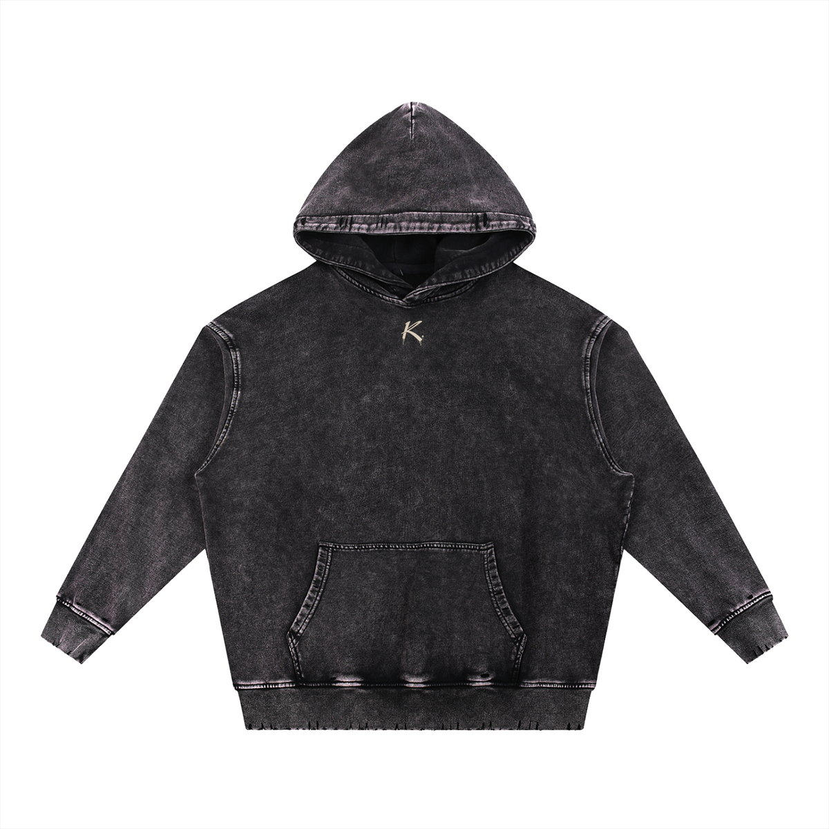 Urban Fashion & Streetwear | Craftklart heavyweight cotton hoodie in black with a distressed snow wash and frayed hem.